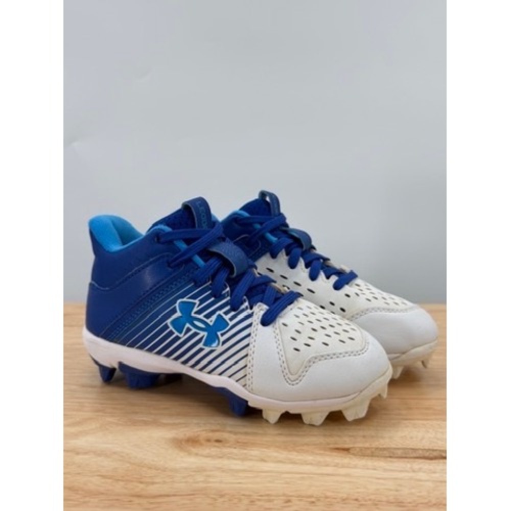 Boys Baseball Cleats Mid Top Royal Blue White Lace Up Round Toe Back To School